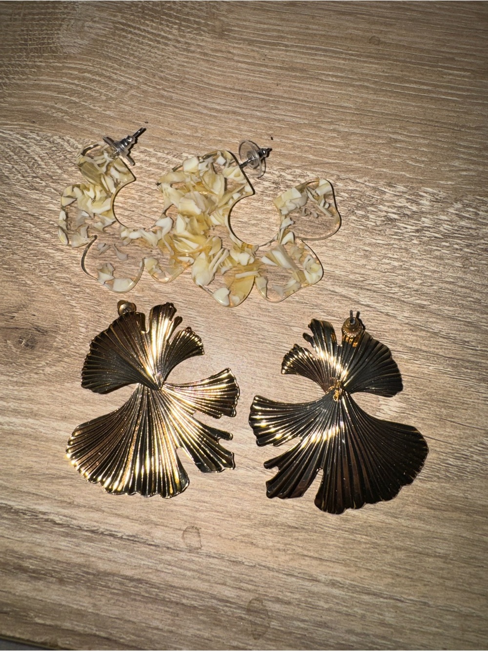 Gold Leaf Drop Earrings and Acrylic Earrings Bundle - Women Jewelry